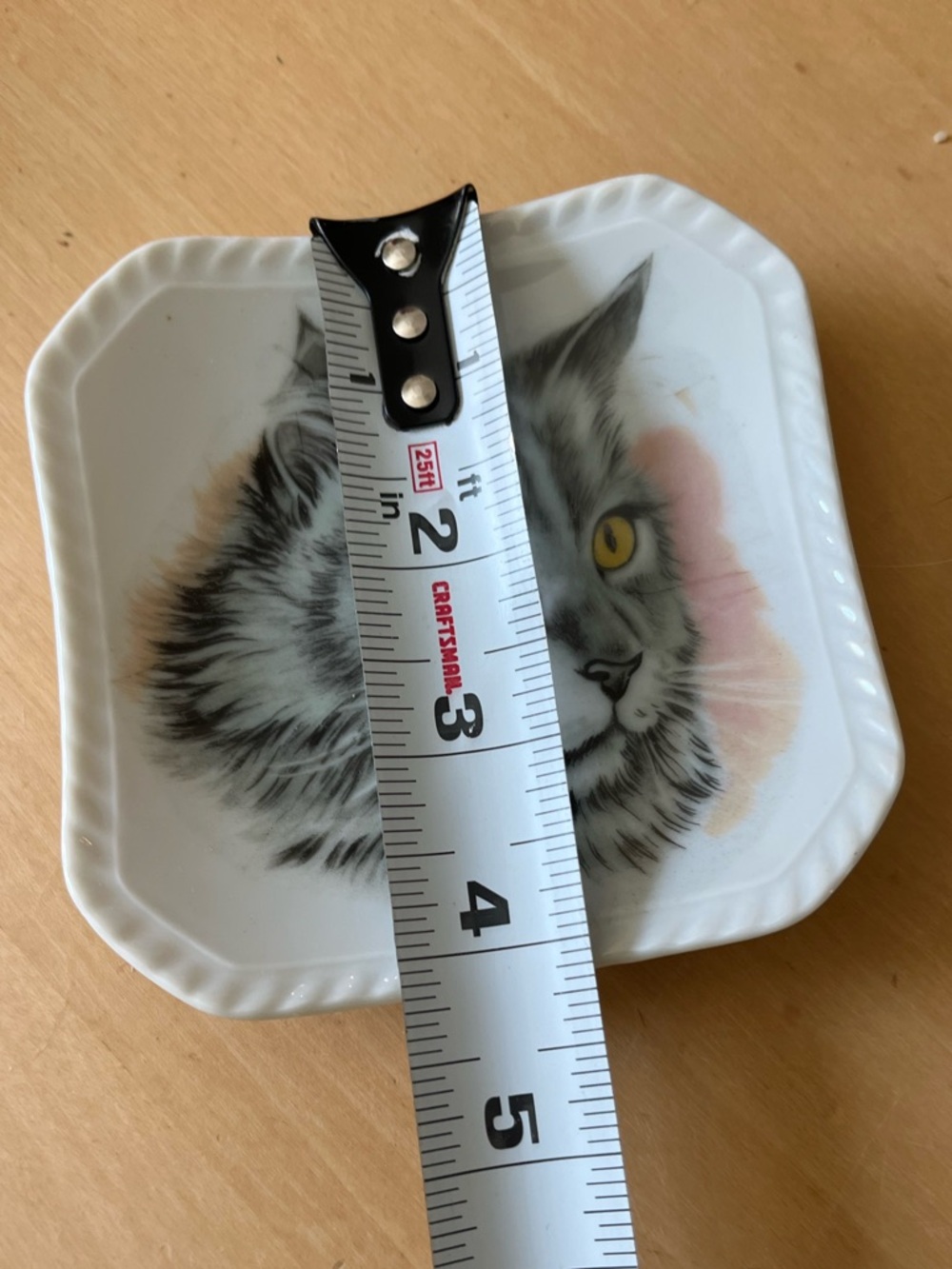 Vintage Cat Trinket Dish with Gray Tabby Portrait - White Made in Japan - Picture 7 of 8